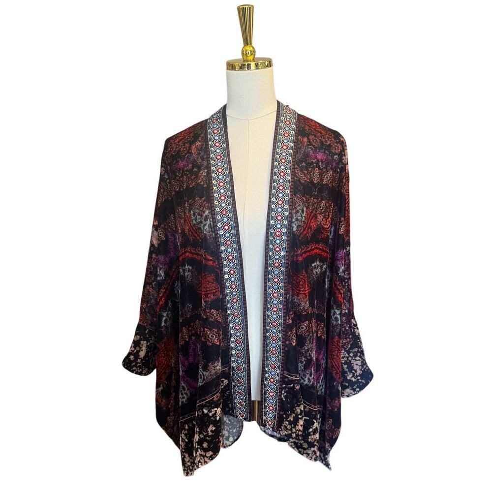 Soft Surroundings Nigella Velvet Ruana Kimono Shawl NWT One Size Boho Burnout